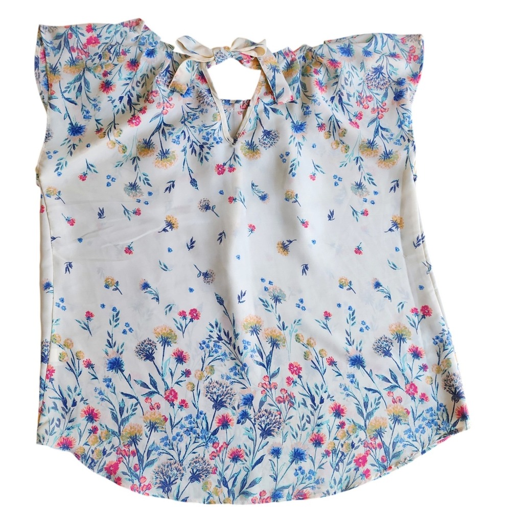 LC Womens Cottagecore White Botanical Wildflower Bow Back Sleeveless Top Size M - Picture 3 of 6